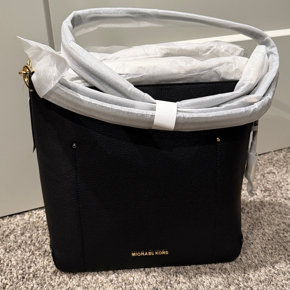 Michael Kors Black Shoulder Bag with Gold Details